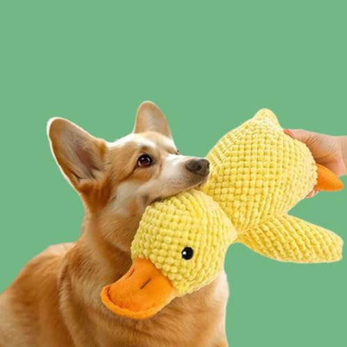 Cuddleduck - Die Kuschelente Gegen Stress, Anti Stress Ente Hund, Anti Stress Ente Für Hunde, Gelbe Ente Für Hunde Stabiles Anti Stress, Hundespielzeug Ente Plüsch Kauspielzeug (1PC-Yellow) von Snrtevu