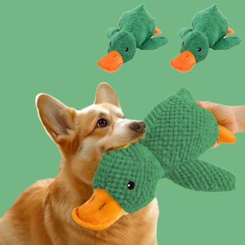 Cuddleduck - Die Kuschelente Gegen Stress, Anti Stress Ente Hund, Anti Stress Ente Für Hunde, Gelbe Ente Für Hunde Stabiles Anti Stress, Hundespielzeug Ente Plüsch Kauspielzeug (2PCS-Green) von Snrtevu