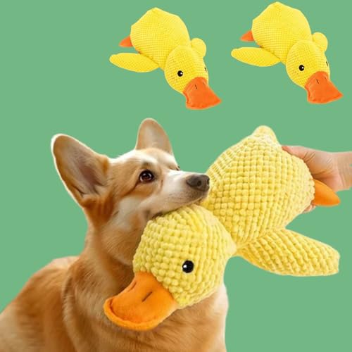 Cuddleduck - Die Kuschelente Gegen Stress, Anti Stress Ente Hund, Anti Stress Ente Für Hunde, Gelbe Ente Für Hunde Stabiles Anti Stress, Hundespielzeug Ente Plüsch Kauspielzeug (2PCS-Yellow) von Snrtevu