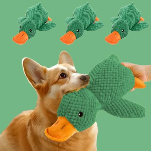 Cuddleduck - Die Kuschelente Gegen Stress, Anti Stress Ente Hund, Anti Stress Ente Für Hunde, Gelbe Ente Für Hunde Stabiles Anti Stress, Hundespielzeug Ente Plüsch Kauspielzeug (3PCS-Green) von Snrtevu