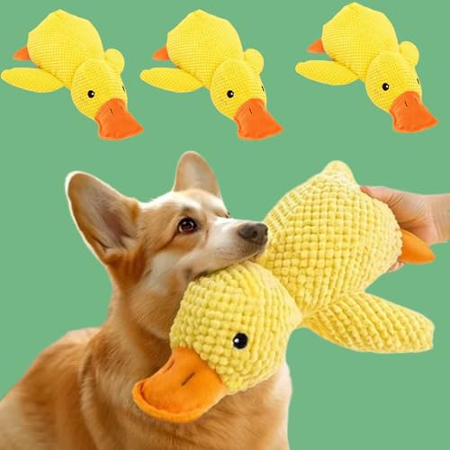 Cuddleduck - Die Kuschelente Gegen Stress, Anti Stress Ente Hund, Anti Stress Ente Für Hunde, Gelbe Ente Für Hunde Stabiles Anti Stress, Hundespielzeug Ente Plüsch Kauspielzeug (3PCS-Yellow) von Snrtevu