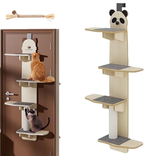 Door Hanging Cat Shelf, Over The Door Cat Shelf, Wooden Cat Tree, Cat Tree Door Hanger Mounted Shelves, Multi-Level Door Hanging Cat Tree for Indoor Kitten Cats (Panda) von Snrtevu