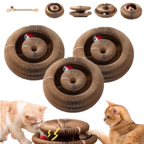 Kittinis Schnurrwirbel, Kratzspielzeug Für Katzen, Katzenkringel, Katzenwirbel, Katzen Wirbel Spielzeug, Intelligenzspielzeug Für Katzen, Interaktive Kratzunterlage Mit Ball (3PCS) von Snrtevu