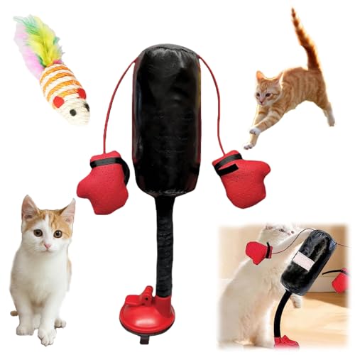 Snrtevu Cat Punching Bag Toy, Mini Boxing Punching Bag Cat Toy, Punching Bag with Gloves Cat Toy, Pet Boredom Relief Cat Toy, Mini Punching Bag Cat Toy (1pc) von Snrtevu