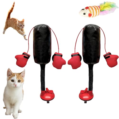 Snrtevu Cat Punching Bag Toy, Mini Boxing Punching Bag Cat Toy, Punching Bag with Gloves Cat Toy, Pet Boredom Relief Cat Toy, Mini Punching Bag Cat Toy (2pcs) von Snrtevu