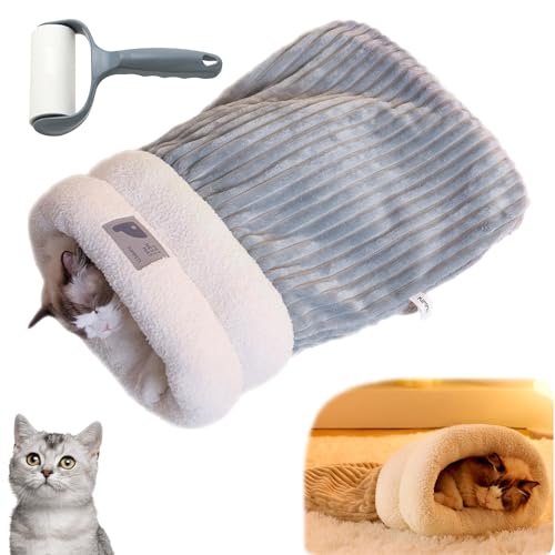 Snrtevu Cat Winter Sleeping Bag, Cat Sleeping Bag, 360° Warm Semienclosed Cat Sleeping Bag, Cat Crinkle Sack Removable Cat Bag, Warm Cat Bed for Winter Cosy Cat Bed Cave (Blue,L) von Snrtevu