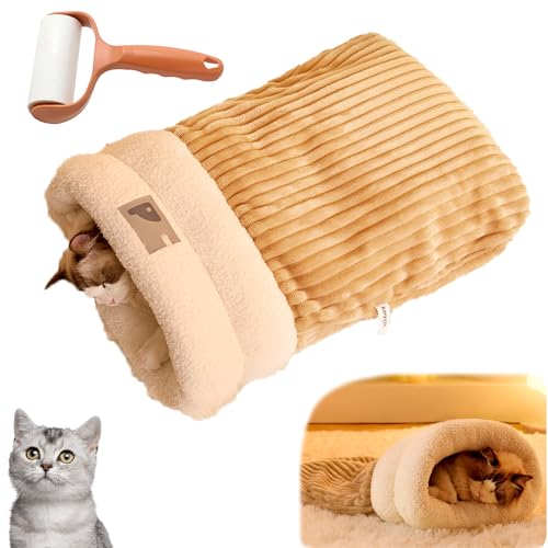 Snrtevu Cat Winter Sleeping Bag, Cat Sleeping Bag, 360° Warm Semienclosed Cat Sleeping Bag, Cat Crinkle Sack Removable Cat Bag, Warm Cat Bed for Winter Cosy Cat Bed Cave (Brown,L) von Snrtevu