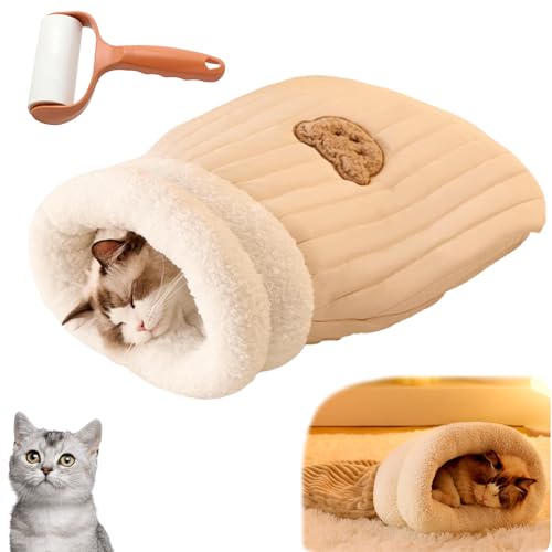 Snrtevu Cat Winter Sleeping Bag, Cat Sleeping Bag, 360° Warm Semienclosed Cat Sleeping Bag, Cat Crinkle Sack Removable Cat Bag, Warm Cat Bed for Winter Cosy Cat Bed Cave (Light Brown,L) von Snrtevu