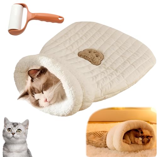 Snrtevu Cat Winter Sleeping Bag, Cat Sleeping Bag, 360° Warm Semienclosed Cat Sleeping Bag, Cat Crinkle Sack Removable Cat Bag, Warm Cat Bed for Winter Cosy Cat Bed Cave (White,L) von Snrtevu