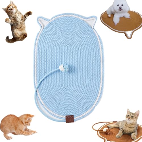 Snrtevu Celery Pets Dual Scratching Pad, Scratch & Play Mat Cat Scratcher Toy, Cat Hemp Rope Cat Scratching Boards, Scratching Mat Cats Non-Slip and Wear-Resistant (oval-Blue,40×60) von Snrtevu