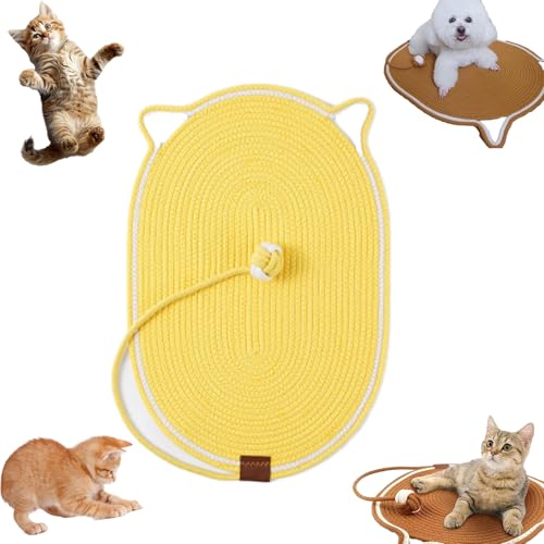 Snrtevu Celery Pets Dual Scratching Pad, Scratch & Play Mat Cat Scratcher Toy, Cat Hemp Rope Cat Scratching Boards, Scratching Mat Cats Non-Slip and Wear-Resistant (oval-Yellow,50×70) von Snrtevu