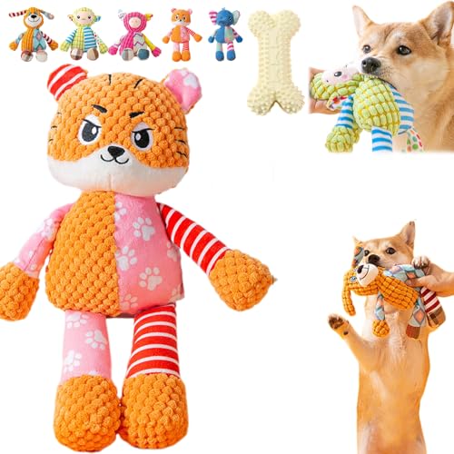 Snrtevu Eleanoraonu Immortal Squeaker Plush Toy for Aggressive Chewers, Invincible Robust Dog Chew Toys, Squeaky Dog Toys for Puppy Reduces Boredom (Tiger) von Snrtevu