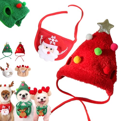 Snrtevu Haustier Weihnachtsmütze, Adorable Christmas Tree Pom-Pom Hat, Dog Santa Hat, Christmas Costume Pet Dog Cat, Cute Plush Cats Christmas Hat with Pompom, Reindeer Puppy Dog Cap (Style-2,L) von Snrtevu