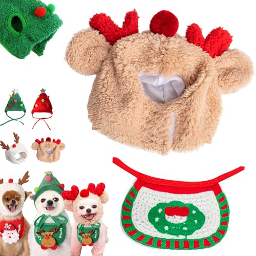 Snrtevu Haustier Weihnachtsmütze, Adorable Christmas Tree Pom-Pom Hat, Dog Santa Hat, Christmas Costume Pet Dog Cat, Cute Plush Cats Christmas Hat with Pompom, Reindeer Puppy Dog Cap (Style-3,L) von Snrtevu