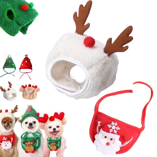 Snrtevu Haustier Weihnachtsmütze, Adorable Christmas Tree Pom-Pom Hat, Dog Santa Hat, Christmas Costume Pet Dog Cat, Cute Plush Cats Christmas Hat with Pompom, Reindeer Puppy Dog Cap (Style-4,L) von Snrtevu