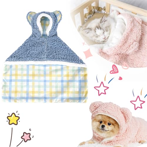 Snrtevu Hundeumhang-Decke für kleine Hunde, Pet Cape Blanket, Dog Cape Blanket, Cape Blanket for Dogs, Thickened Poncho Blanket for Small Medium Dogs (Blue-2,L) von Snrtevu