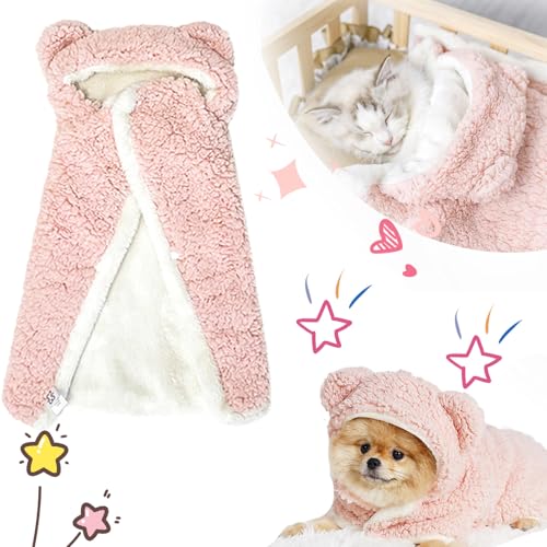 Snrtevu Hundeumhang-Decke für kleine Hunde, Pet Cape Blanket, Dog Cape Blanket, Cape Blanket for Dogs, Thickened Poncho Blanket for Small Medium Dogs (PINK,L) von Snrtevu