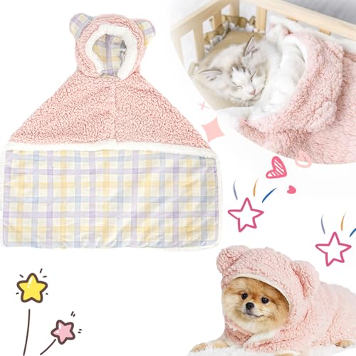 Snrtevu Hundeumhang-Decke für kleine Hunde, Pet Cape Blanket, Dog Cape Blanket, Cape Blanket for Dogs, Thickened Poncho Blanket for Small Medium Dogs (PINK-2,L) von Snrtevu