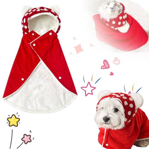 Snrtevu Hundeumhang-Decke für kleine Hunde, Pet Cape Blanket, Dog Cape Blanket, Cape Blanket for Dogs, Thickened Poncho Blanket for Small Medium Dogs (RED,L) von Snrtevu