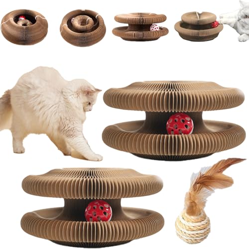 Katzenliebling Katzenwirbel, Katzen Wirbel, Cat Sling Toy, Katzenspielzeug, Foldable Cat Scratching Board with Balls, Organ Cat Scratching Board for Grinding Reversible (2PCS) von Snrtevu