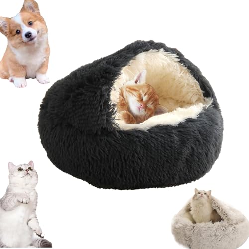 Snrtevu Lapcatz Nest Bed, Cat Winter Bed Washable, Kuschelhöhle Hund, Fluffy Plush Kitten Bed, Hundehöhle Kuschelhöhle, Hundebett Mit Dach, Lapcatz Nest Bed with Cover (Dunkelgrau,40cm) von Snrtevu