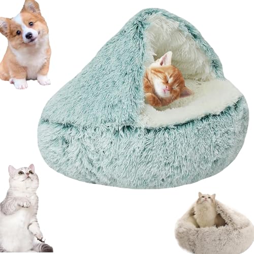 Snrtevu Lapcatz Nest Bed, Cat Winter Bed Washable, Kuschelhöhle Hund, Fluffy Plush Kitten Bed, Hundehöhle Kuschelhöhle, Hundebett Mit Dach, Lapcatz Nest Bed with Cover (Grün,40cm) von Snrtevu