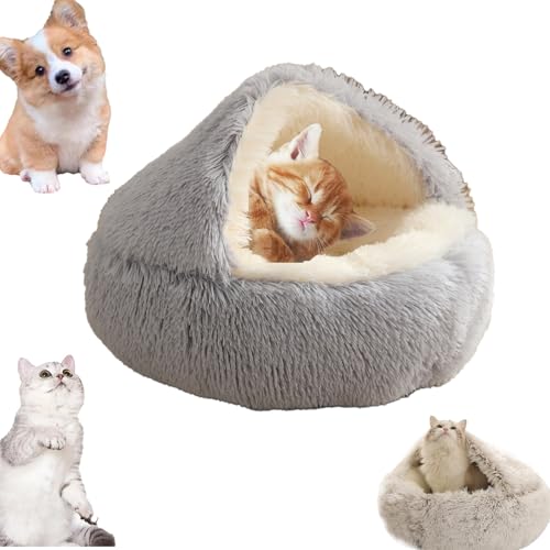 Snrtevu Lapcatz Nest Bed, Cat Winter Bed Washable, Kuschelhöhle Hund, Fluffy Plush Kitten Bed, Hundehöhle Kuschelhöhle, Hundebett Mit Dach, Lapcatz Nest Bed with Cover (Hellgrau,40cm) von Snrtevu