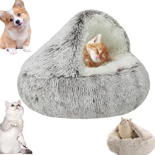 Snrtevu Lapcatz Nest Bed, Cat Winter Bed Washable, Kuschelhöhle Hund, Fluffy Plush Kitten Bed, Hundehöhle Kuschelhöhle, Hundebett Mit Dach, Lapcatz Nest Bed with Cover (Kaffee,60cm) von Snrtevu