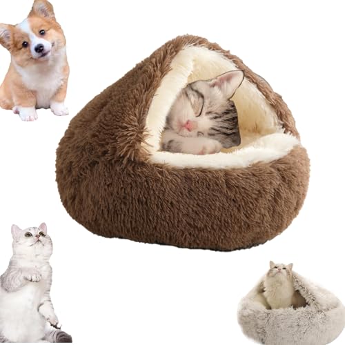 Snrtevu Lapcatz Nest Bed, Cat Winter Bed Washable, Kuschelhöhle Hund, Fluffy Plush Kitten Bed, Hundehöhle Kuschelhöhle, Hundebett Mit Dach, Lapcatz Nest Bed with Cover (Khaki,40cm) von Snrtevu