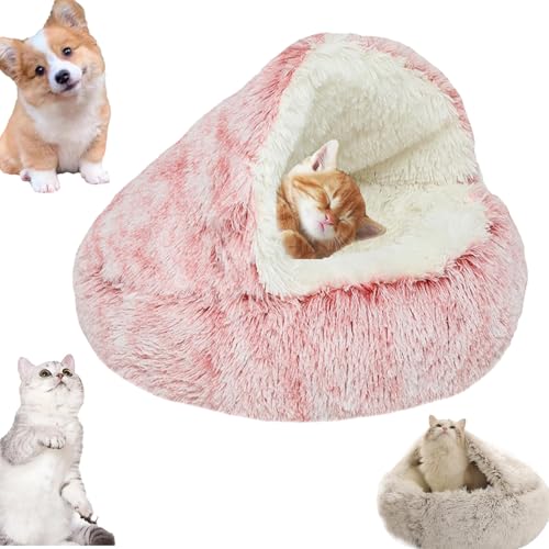 Snrtevu Lapcatz Nest Bed, Cat Winter Bed Washable, Kuschelhöhle Hund, Fluffy Plush Kitten Bed, Hundehöhle Kuschelhöhle, Hundebett Mit Dach, Lapcatz Nest Bed with Cover (Rosa,40cm) von Snrtevu