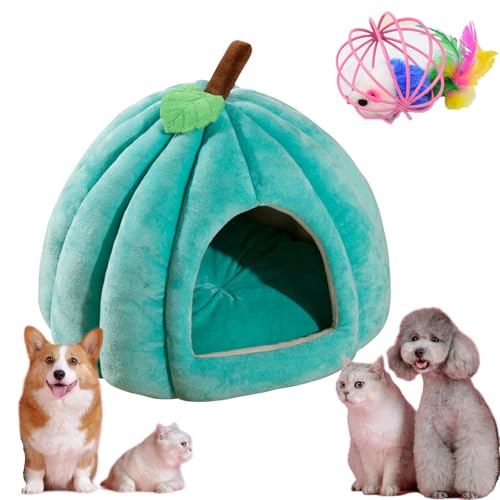 Snrtevu Pumpkin Cat Bed, Pet Bed Halloween Pumpkin, Cat Bed Pumpkin-Shaped for Indoor Cats, Semi-Enclosed Thermal Cat House Soft Comfortable with Detachable Cushion (Green,L) von Snrtevu