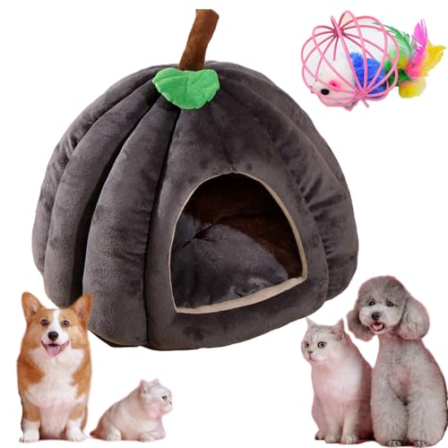 Snrtevu Pumpkin Cat Bed, Pet Bed Halloween Pumpkin, Cat Bed Pumpkin-Shaped for Indoor Cats, Semi-Enclosed Thermal Cat House Soft Comfortable with Detachable Cushion (Grey,L) von Snrtevu