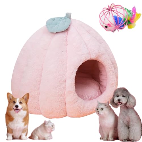 Snrtevu Pumpkin Cat Bed, Pet Bed Halloween Pumpkin, Cat Bed Pumpkin-Shaped for Indoor Cats, Semi-Enclosed Thermal Cat House Soft Comfortable with Detachable Cushion (PINK,S) von Snrtevu