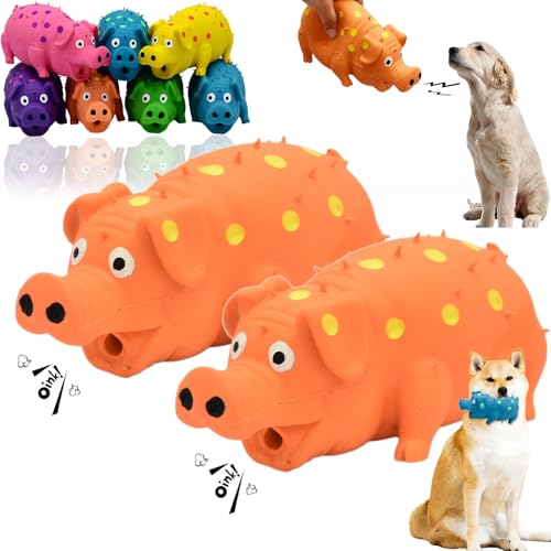 Snrtevu Tierbedarf-Plus Quietsch-Spaß Schweinchen Hundespielzeug, Spotted Pig Sound Spielzeug, Hund Quietschende Schwein Spielzeug, Latex Schwein Hund Chew Spielzeug (2PCS-ORANGE) von Snrtevu