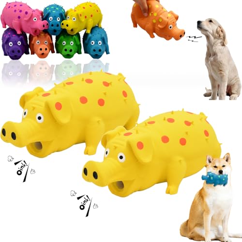 Snrtevu Tierbedarf-Plus Quietsch-Spaß Schweinchen - Hundespielzeug, Spotted Pig Sound Spielzeug, Hund Quietschende Schwein Spielzeug, Latex Schwein Hund Chew Spielzeug (2PCS-Yellow) von Snrtevu