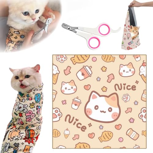 Snrtevu Velcro Fabric Wrap for Cats, Cat Wrap for Cutting Nails, Cat Grooming Wrap, Anti-Bite Cat Wrap for Cutting Nails Self-Adherent, Anti-Bite, Anti-Scratch (STYLE-11,L) von Snrtevu