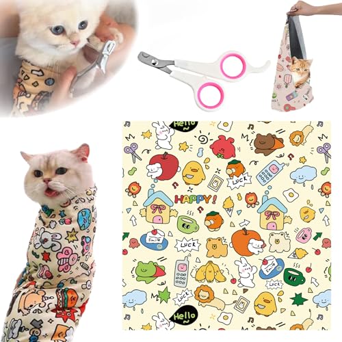 Snrtevu Velcro Fabric Wrap for Cats, Cat Wrap for Cutting Nails, Cat Grooming Wrap, Anti-Bite Cat Wrap for Cutting Nails Self-Adherent, Anti-Bite, Anti-Scratch (STYLE-12,L) von Snrtevu