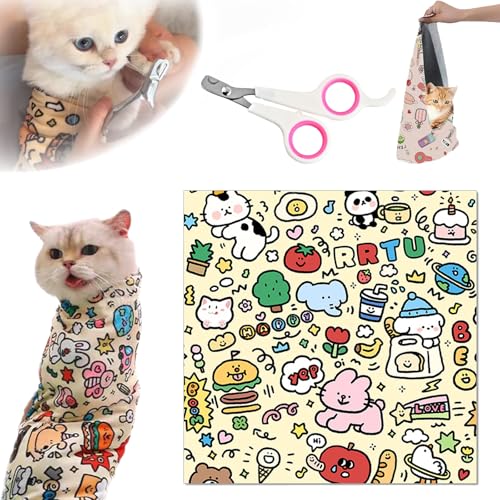 Snrtevu Velcro Fabric Wrap for Cats, Cat Wrap for Cutting Nails, Cat Grooming Wrap, Anti-Bite Cat Wrap for Cutting Nails Self-Adherent, Anti-Bite, Anti-Scratch (Style-2,L) von Snrtevu