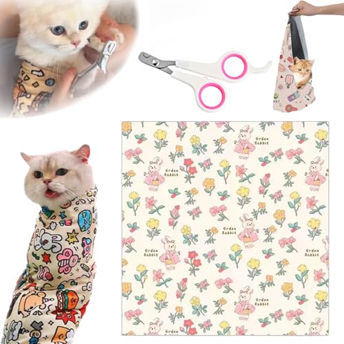 Snrtevu Velcro Fabric Wrap for Cats, Cat Wrap for Cutting Nails, Cat Grooming Wrap, Anti-Bite Cat Wrap for Cutting Nails Self-Adherent, Anti-Bite, Anti-Scratch (Style-3,L) von Snrtevu