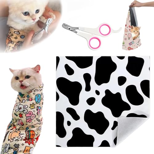 Snrtevu Velcro Fabric Wrap for Cats, Cat Wrap for Cutting Nails, Cat Grooming Wrap, Anti-Bite Cat Wrap for Cutting Nails Self-Adherent, Anti-Bite, Anti-Scratch (Style-8,M) von Snrtevu