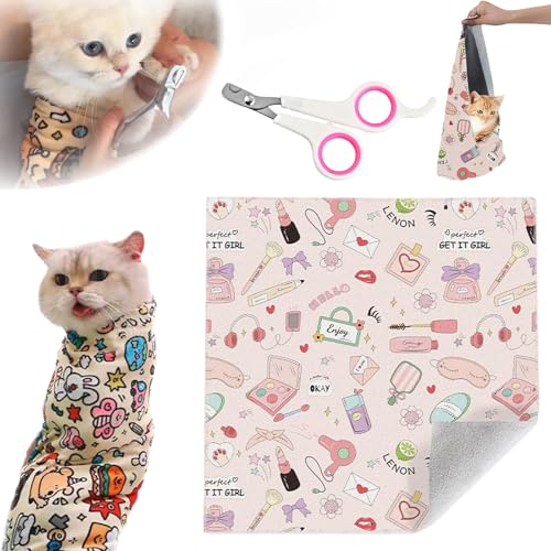 Snrtevu Velcro Fabric Wrap for Cats, Cat Wrap for Cutting Nails, Cat Grooming Wrap, Anti-Bite Cat Wrap for Cutting Nails Self-Adherent, Anti-Bite, Anti-Scratch (Style-9,L) von Snrtevu