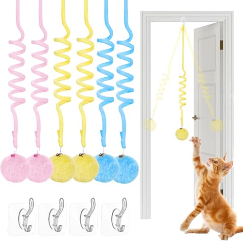 Tier-Herzen Interaktives Katzen Gummizug Spielzeug, Katzenspielzeug Hängende Türrahmen, Katzenspielzeug Türrahmen Selbstspielend, Mit Glocke Interaktives Für Indoor Kätzchen Verfolgungsjagd (6PCS) von Snrtevu