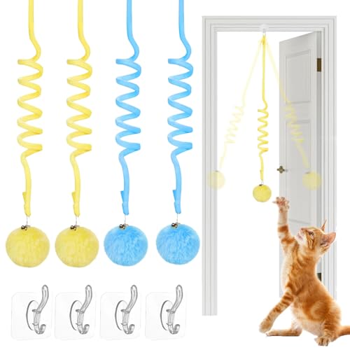 Tier-Herzen Interaktives Katzen Gummizug Spielzeug, Katzenspielzeug Hängende Türrahmen, Katzenspielzeug Türrahmen Selbstspielend, Mit Glocke Interaktives Für Indoor Kätzchen Verfolgungsjagd (4PCS-4) von Snrtevu