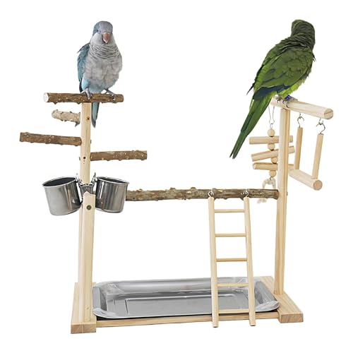 Bird Perch Stand, Cockatiel Ladder Tray, Bird Exercise Gym, Bird Perches Toys, Birds Perch Stand with Tray and Cups Designed for Cockatiels and Parakeets, Offering a Comfortable von Snsengg