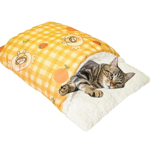 Cat Cushion, Small Cat Bed, Slipper Shape Bed, Pet House Nest, 48x34x5cm/18.9x13.39x1.97 Inches, Washable Slipper Shape Cat Bed with Semi Enclosed Design, Perfect for Indoor Cats, Yellow and Blue von Snsengg