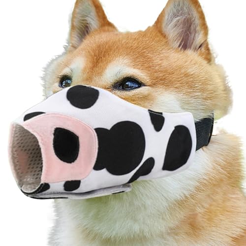 Dog Muzzle for Large Dogs | Cute Canvas Dog Muzzle, Cow Print Dog Muzzle, 360-Degree Full Coverage Dog Muzzle, Protective Cover for Dogs, Adjustable Dog Muzzle for Puppies, Large Dog Muzzle with Cow P von Snsengg