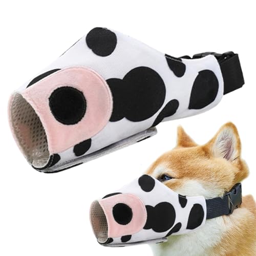 Dog Muzzle for Large Dogs | Cute Canvas Dog Muzzle, Cow Print Dog Muzzle, 360-Degree Full Coverage Dog Muzzle, Protective Cover for Dogs, Adjustable Dog Muzzle for Puppies, Large Dog Muzzle with Cow P von Snsengg