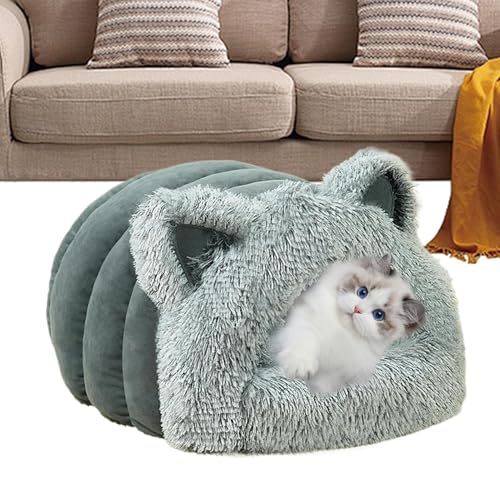 Hundebett, mit Kapuze, Katzenohren, Katzenbett, warme Plüsch-Katzenhöhle, bedeckte Katzenbetten mit warmem Plüsch-Design, niedliches Haustierversteck für Katzen, Kätzchen und kleine Hunde im Winter von Snsengg