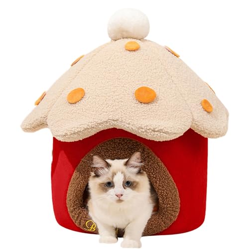 Mushroom Shaped Cat Bed | Cozy Pet Bed Cave | Warm Cat Nest Bed, Cat Sleeping Bed with Washable Cushion, 48x48x50cm Mushroom Cat Cave Nest Bed for Both Cats and Puppies, Soft Cat Nest for Winter von Snsengg