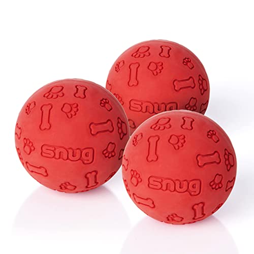 SnuG Gummi-Hundebälle für kleine und mittelgroße Hunde, Tennisballgröße, praktisch unzerstörbar, 3 Stück, Rot von SnuG